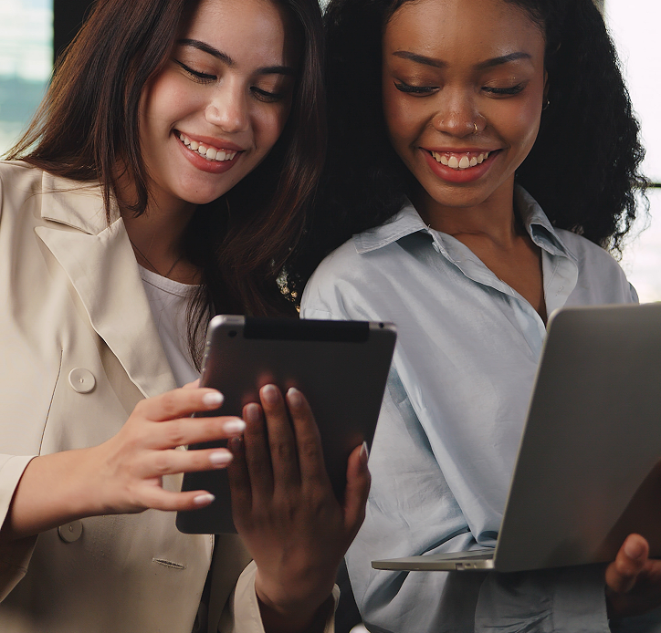 Two women looking at iPad